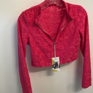 Hot pink zip up long sleeve crop fitted sweater juniors medium NWT